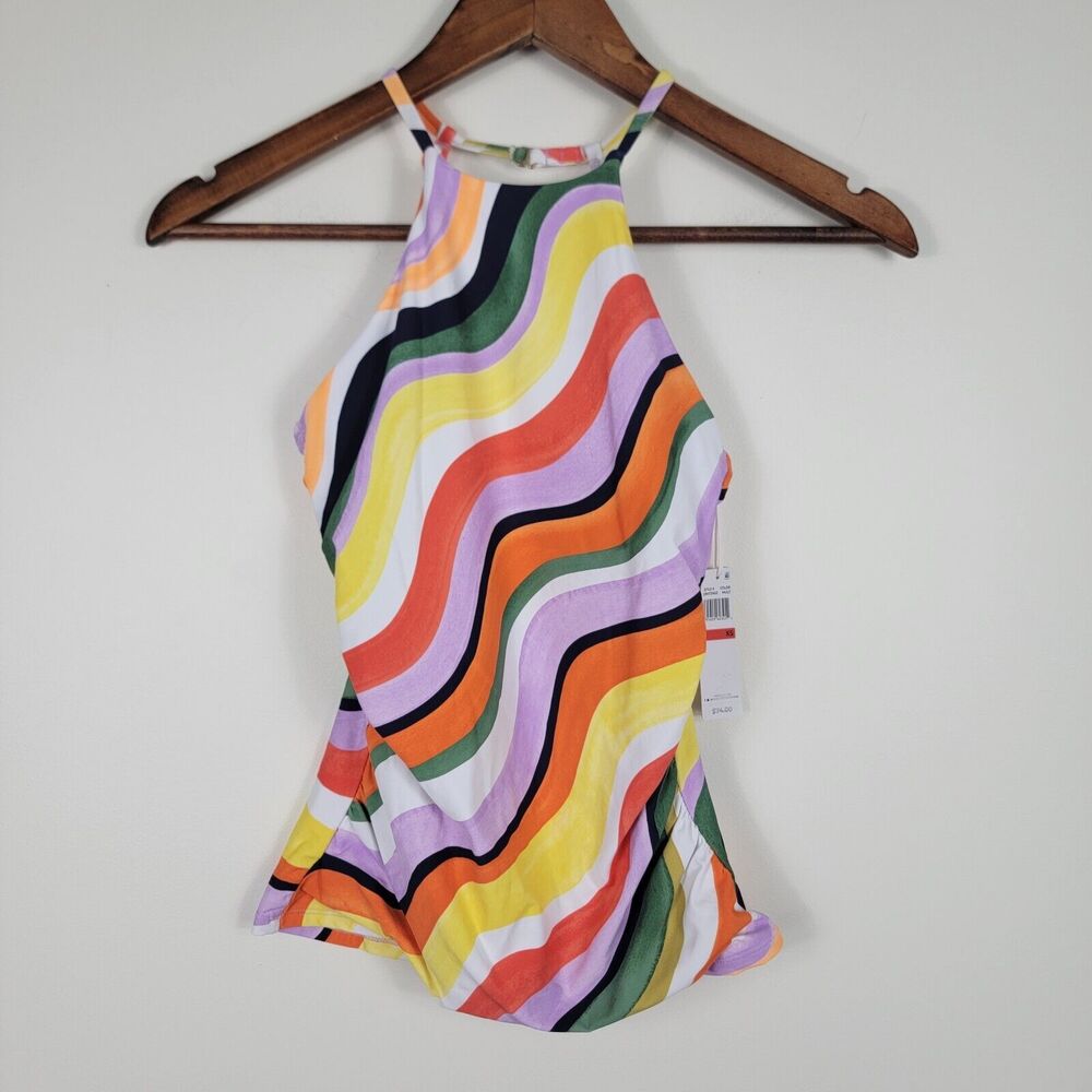 Anne Cole‎ Women's Size XS Colorful Wavy Stripes Halter Swim Top